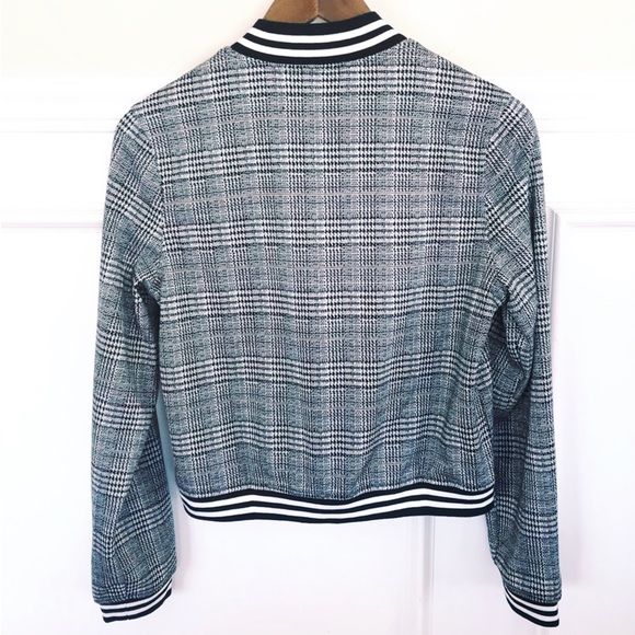 Y2K Plaid Cropped Houndstooth Bomber Jacket - Picture 7 of 10